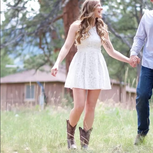 Lulu’s White Lace Flare Cut-Out Back Dress - Picture 3 of 12